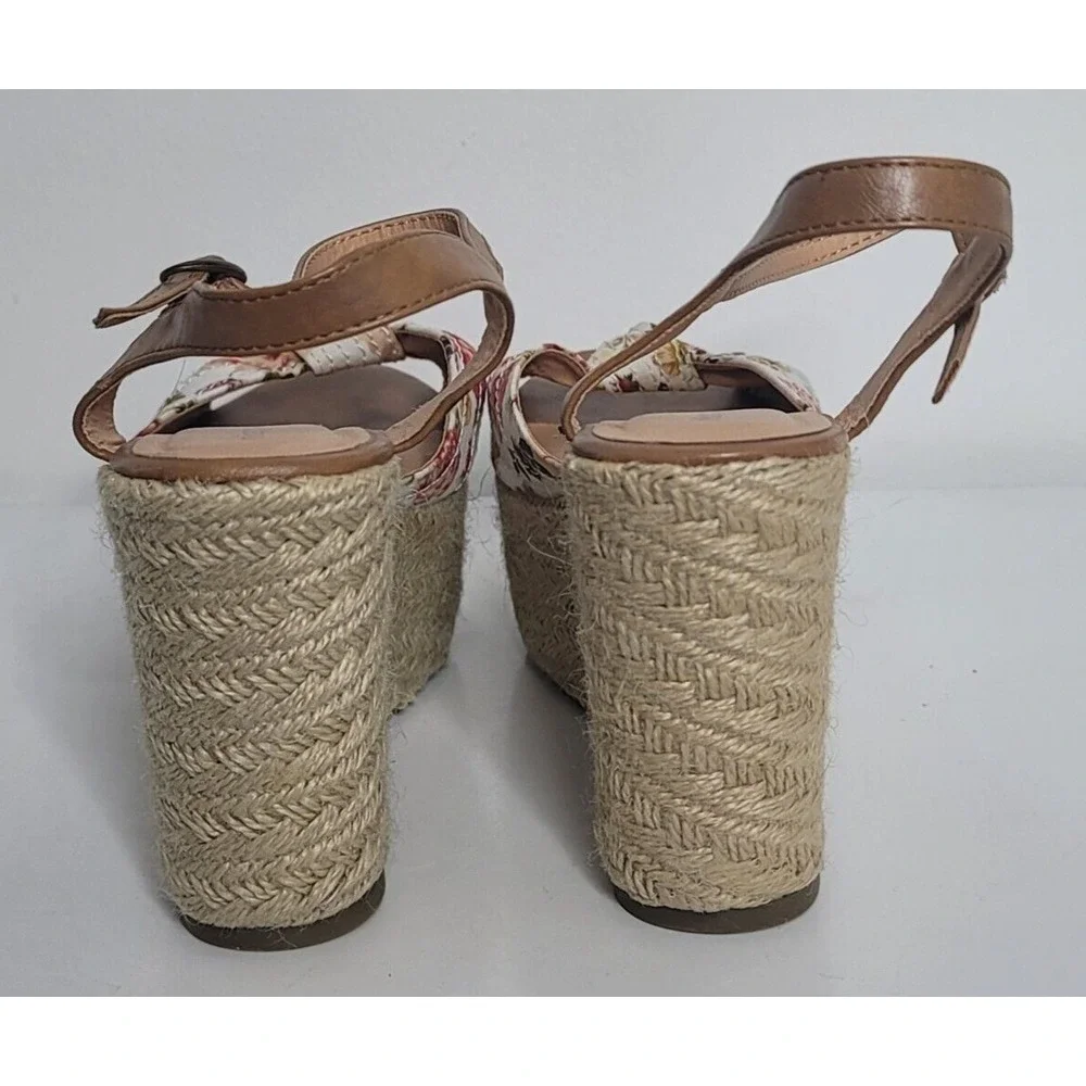 Xhilaration Womens Sandals 9 Twyla Floral Espadrille Platform Jute Wedge Heels